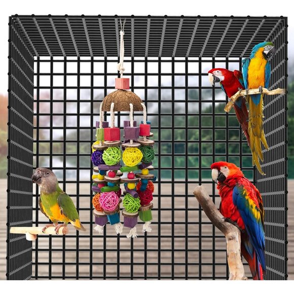 Large Bird Parrot Toys, Multicolored Wooden Blocks Bird Chewing Toy Parrot Cage - Picture 6 of 6
